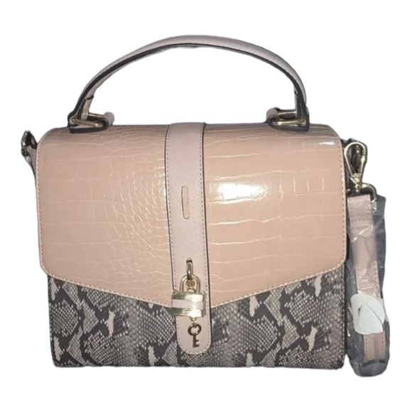 ALDO NUDE WITH SNAKE PRINT PADLOCK DETAIL SATCHEL BAG S/S NWOT - Picture 4 of 10